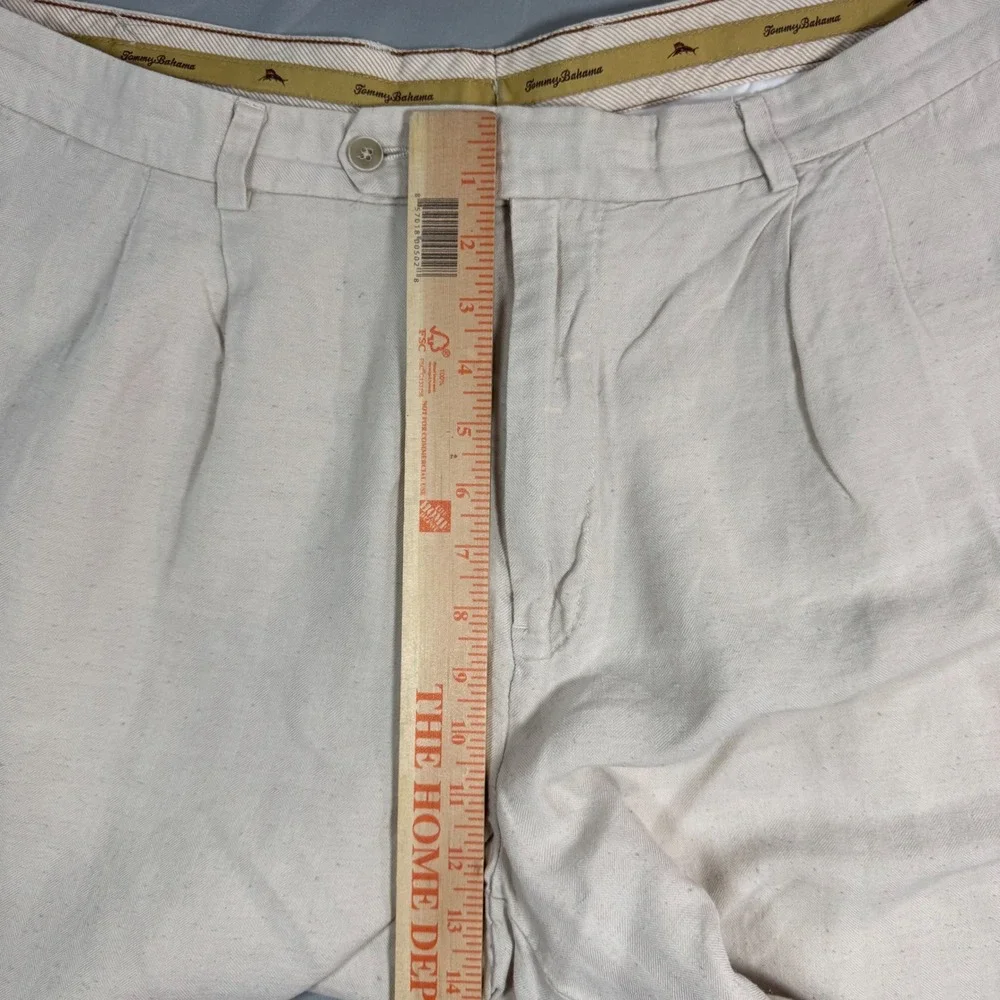 Tommy Bahama Mens 40x30 (Fits 40x28) Linen Silk Pleated Beige Straight Leg Pants